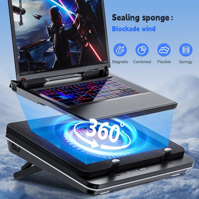 IETS GT600 Laptop Cooling Pad Equipped Gigantic Turbo-Fan（5.5inch Diameter）,Sealed Foam for Rapid Cooling Gaming Laptop,14.1-19.3 inch Laptop Cooler with Adjustable Brackets,Dust Filter,Touch Start - Image 3